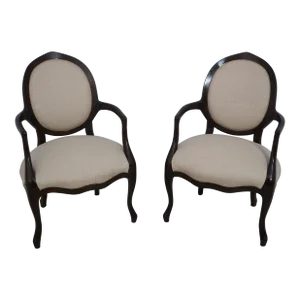 Pair Medallion Back Upholstered Open Armchairs