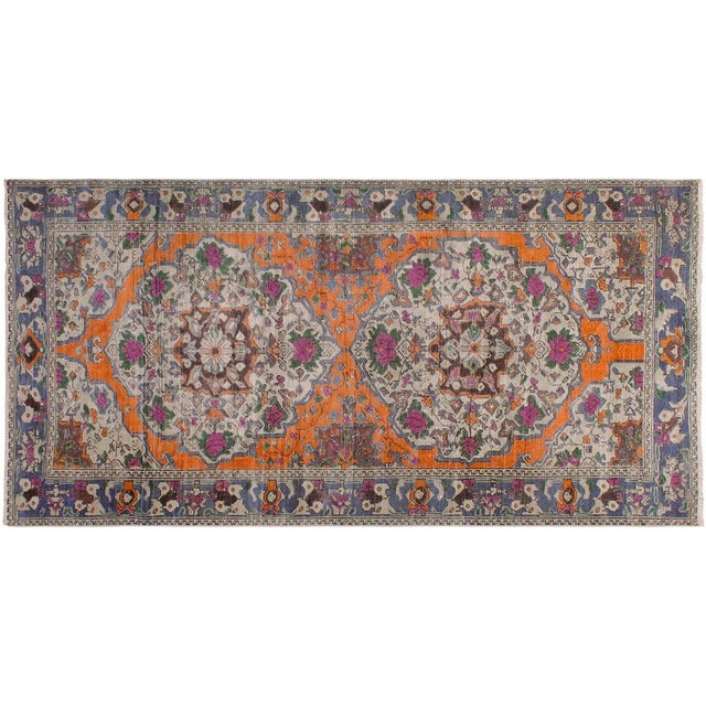 Shabby Chic 1990's Vintage Orange/Blue Wool Rug - 4'9'' X 9'11'' For Sale - Image 9 of 10