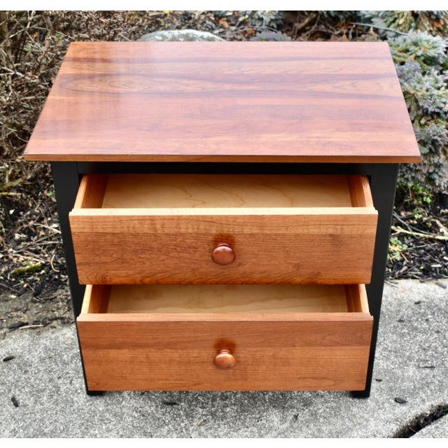 1990s Vtg. Ethan Allen Transitional Style Two Drawer Black & Cherry Nightstand For Sale - Image 5 of 11