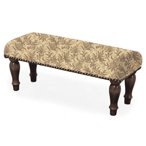 Meticulously handcrafted in the United Kingdom, this upholstered stool boasts classic studding and hand-polished solid...