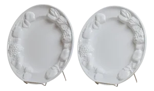 Vintage Ceramic Plates in White Glaze with Fruit Relief, Italy, 1980s