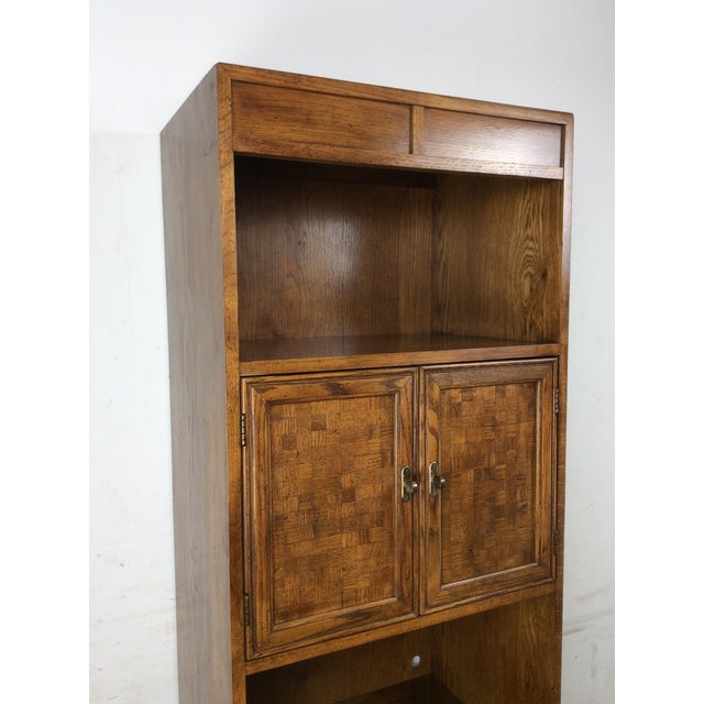 Campaign Vintage Oak Wall Unit With Brass Hardware by Thomasville For Sale - Image 3 of 18
