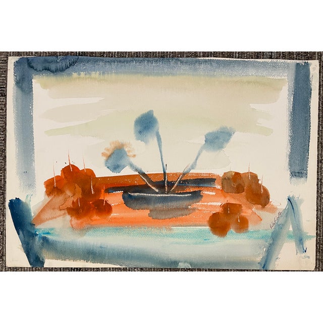 Mid-Century Modern 1950s Robert Colborne Abstract Floral Still Life Watercolor For Sale - Image 3 of 4
