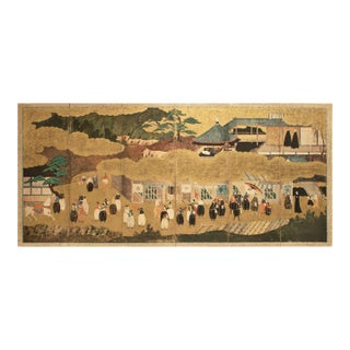 "The Arrival of the Portugese to Japan", Large 1950s Printed Screen With Provenance For Sale