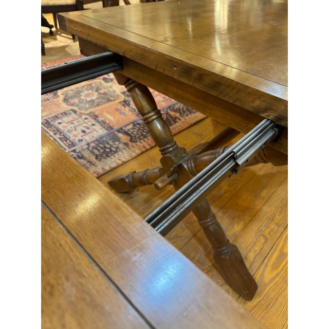 Vintage Trestle Refectory Dining Table With 2 Leaves For Sale - Image 11 of 12