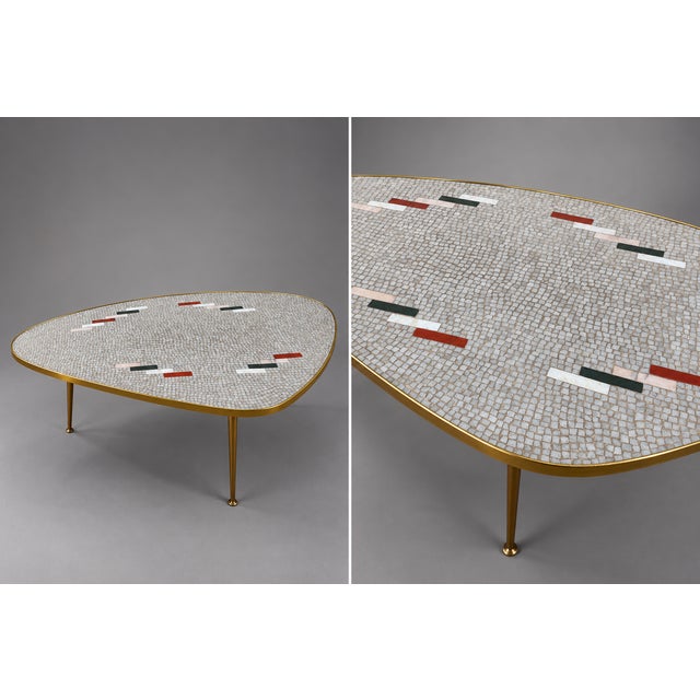 Mid-Century Modern Coffee Table in Mosaic and Brass by Berthold Muller, 1960s For Sale - Image 3 of 3