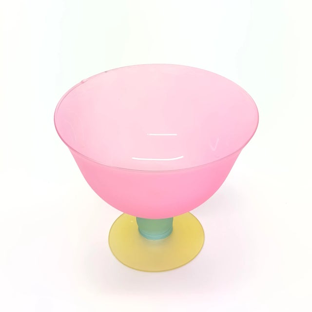 Mid-Century Modern Large 1980s Color Blocked Frosted Glass Serving Bowl For Sale - Image 3 of 7