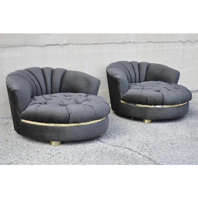 Late 20th Century Late 20th Century Mid Century Modern Milo Baughman Style Round Black Club Lounge Chair - A Pair For Sale - Image 5 of 12