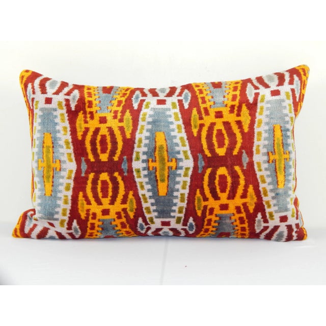 Saffron Ikat Velvet Pillow Cover For Sale - Image 8 of 8