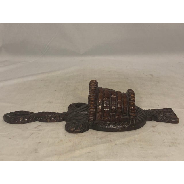 Early 20th Century Carved Wood Wall Mount Match Holder: Rope & Tassel Design For Sale - Image 5 of 10