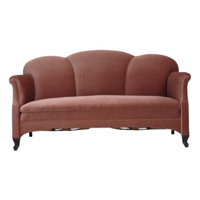 Vintage Danish Two-Seater Sofa in Salmon Pink Furniture Velour, 1950s For Sale