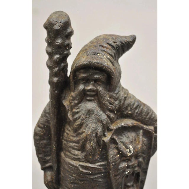 Victorian Antique Bradley & Hubbard Victorian Cast Iron Figural Warrior Gnome Doorstop For Sale - Image 3 of 12