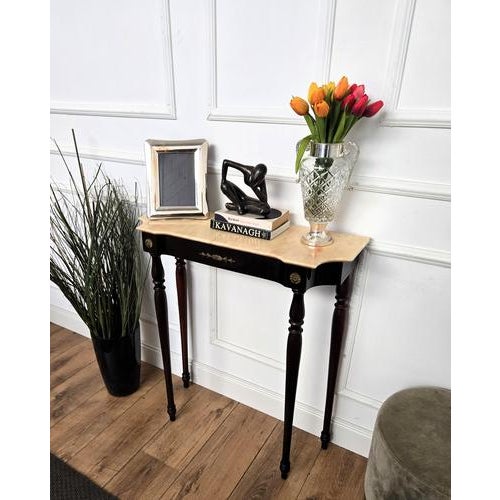 Mid-Century Italian Wood Brass Wall Console Table with Marble Top, 1950s For Sale - Image 4 of 10