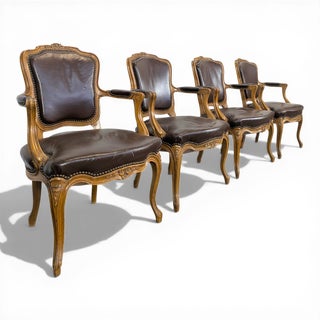 Louis XV Leather Armchairs, Set of 4 For Sale