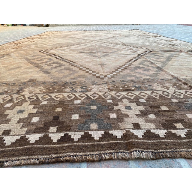 Handwoven Vintage Kilim Rug in Beige, Brown and Soft Gray, 9.6 X 16.1 Ft For Sale - Image 14 of 15