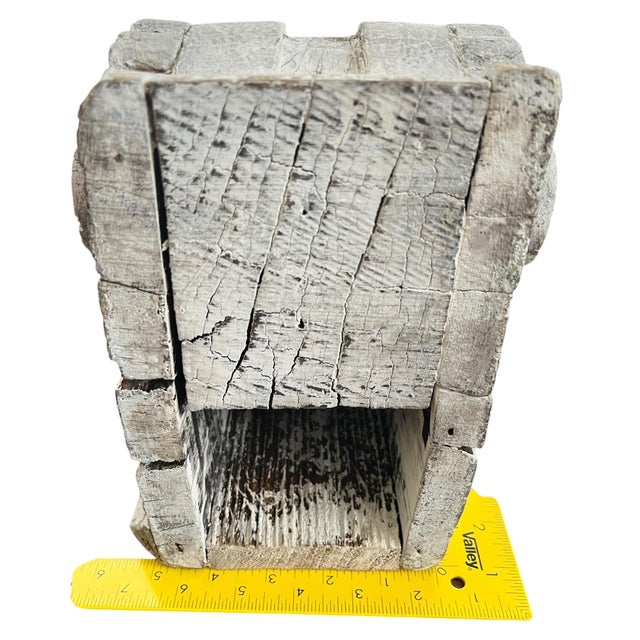 Wood Antique Hand-Carved Architectural Fragment Corbel Bracket in Original Whitewashed Paint For Sale - Image 7 of 9