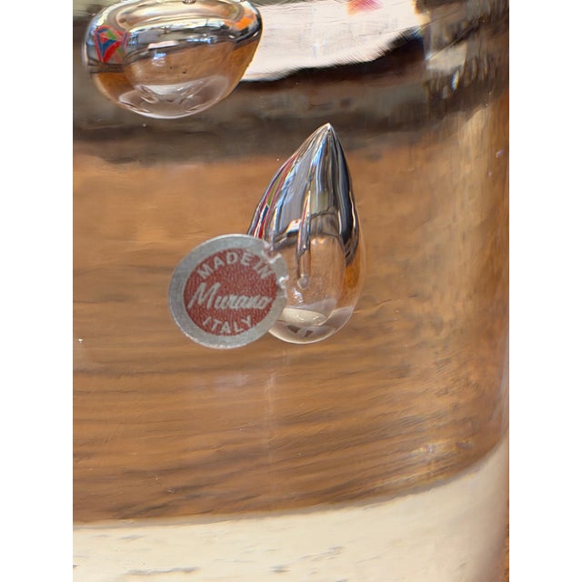 Hand Blown Murano Glass Sculpture on Case Block With Bubble Inclusion and Original Metal Murano Tag For Sale In Miami - Image 6 of 8