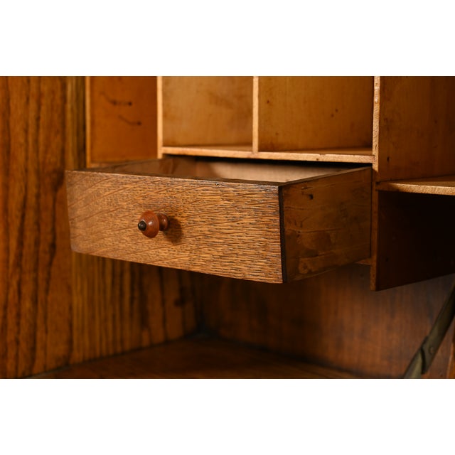 Wood Antique Victorian Carved Oak Side-by-Side Bookcase With Drop Front Secretary Desk, Circa 1900 For Sale - Image 7 of 12