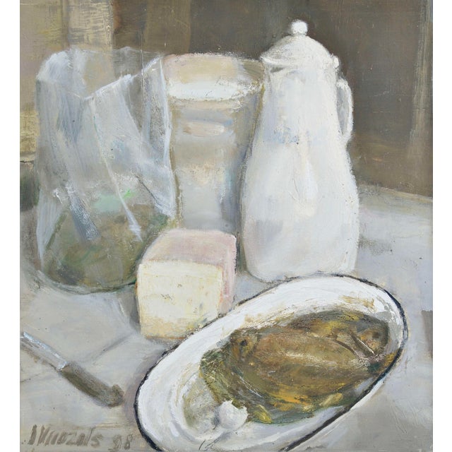 Imants Vecozols, Still Life with Fish., 1998, Oil on Canvas, in Good conditions. Designed 1990 to 1999 This piece has an...