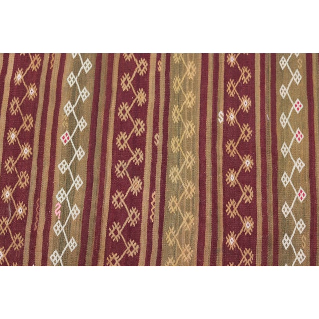 Textile 1970s Cabin Style Hand Knotted Striped Natural Oushak Kilim Rug For Sale - Image 7 of 13