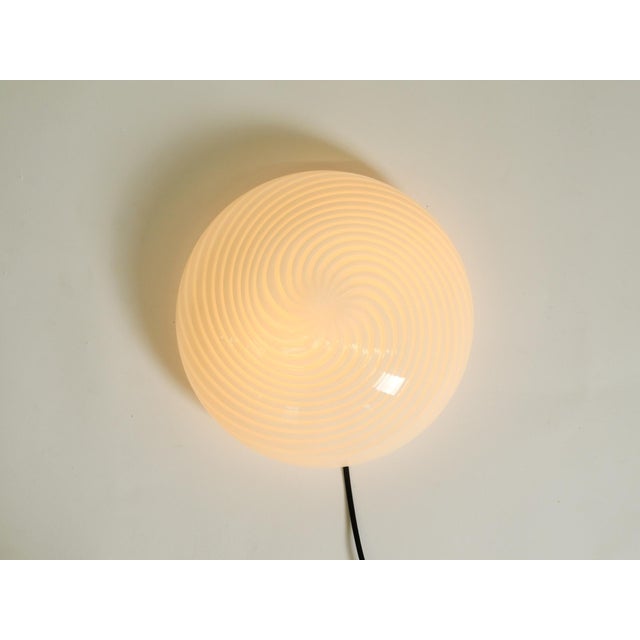 White Swirl Flush Mount in Glass and Metal Base, 1980s For Sale - Image 8 of 18