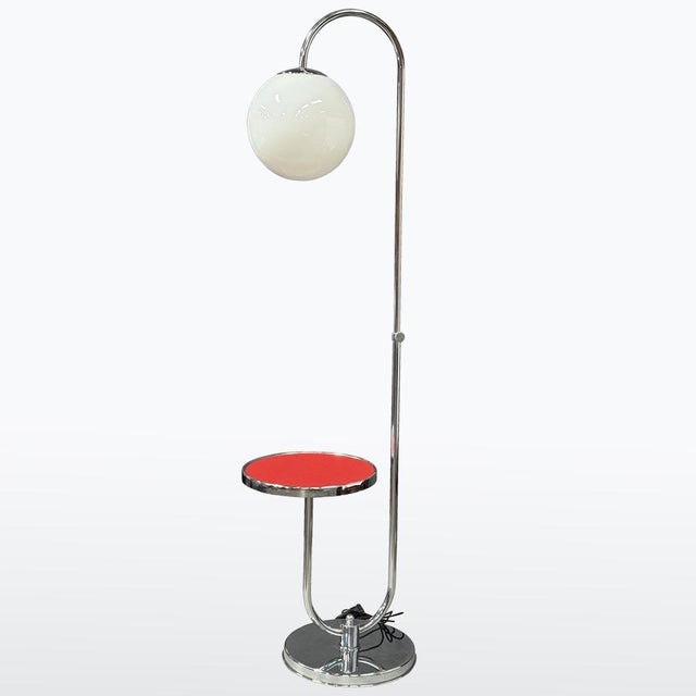 Red Chrome Floor Lamp with Side Table by Jindřich Halabala for Up Zavody, 1930s For Sale - Image 8 of 8