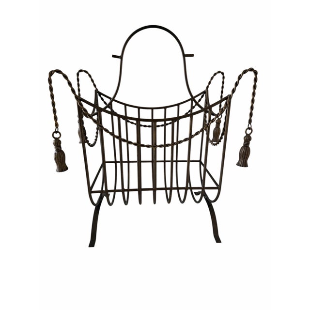 Hollywood Regency bronze tassle magazine book rack. Larger than your average magazine rack this one is oversized. can be...