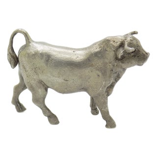 Vintage Italian Handmade Silver Bull Figurine, 1940s For Sale