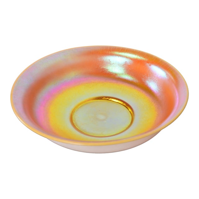 Steuben Gold Aurene on Calcite Large Iridescent Art Glass Fruit Bowl or Center Bowl For Sale