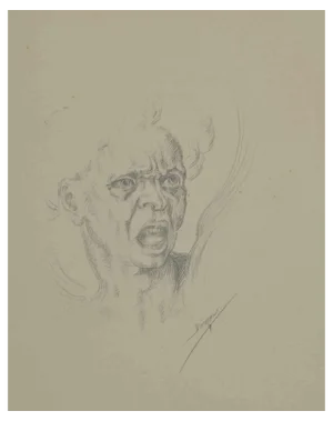 Augusto Monari, Portrait, Drawing in Pencil, Early 20th Century