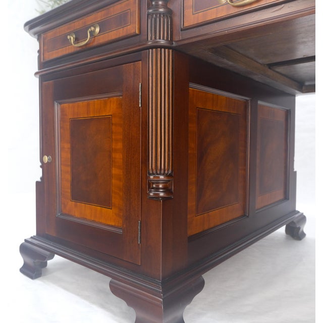 Large Double Pedestal Embossed Leather Top Mahogany Partners Desk MINT For Sale - Image 11 of 14