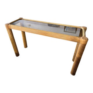 Vintage Pencil Reed and Glass Console or Sofa Table For Sale