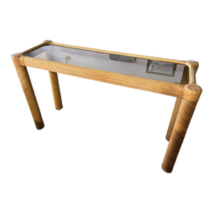 Vintage Pencil Reed and Glass Console or Sofa Table