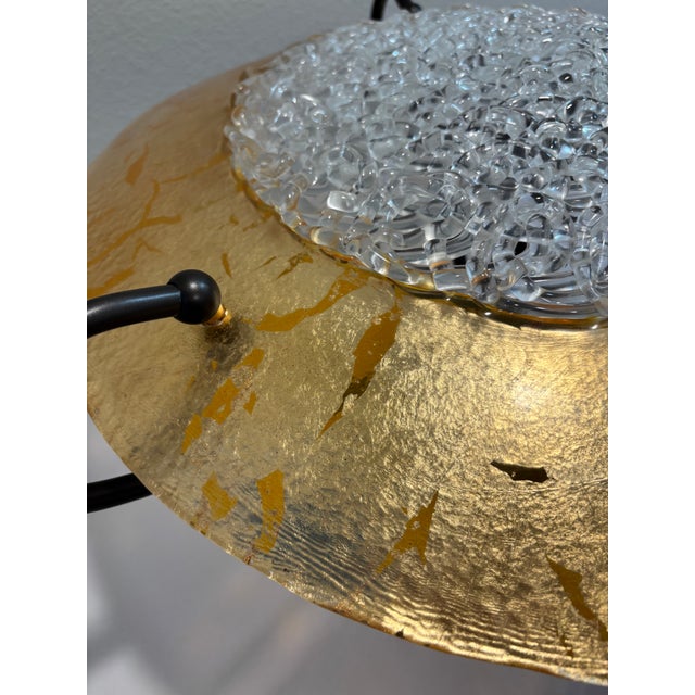 Early 21st Century Vintage H. A. Framburg Brocatto 3-Light Semi-Flush Mount Featuring Italian Lace Glass-Bronze and Gold For Sale - Image 5 of 7