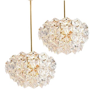 Large 5 Tiers and Gilt Metal Crystal Chandeliers from Kinkeldey, 1970s, Set of 2 For Sale