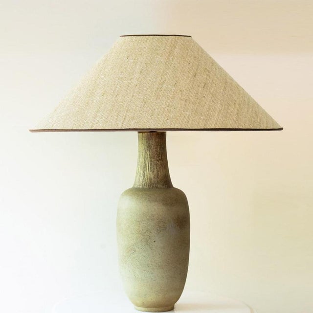 Blue Green Ceramic Floor Table Lamp with Silk Shades attributed to R. Houben, 1970 For Sale - Image 4 of 12