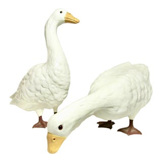 Pair of Vintage French Ceramic Geese For Sale