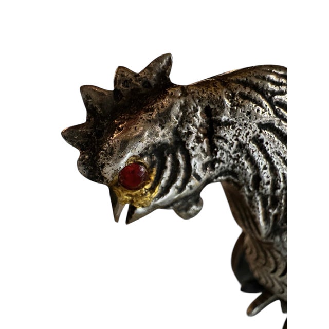 Metal Mid 20th Century Iberian Silvered Brass Fighting Cockerels For Sale - Image 7 of 13