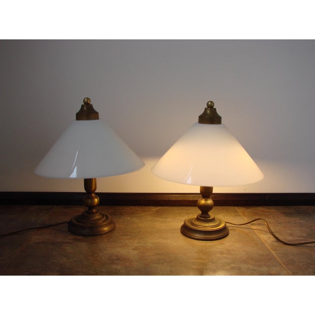 Modern Vintage Bedside Lamps in Brass and Glass, 1970s, Set of 2 For Sale - Image 3 of 11