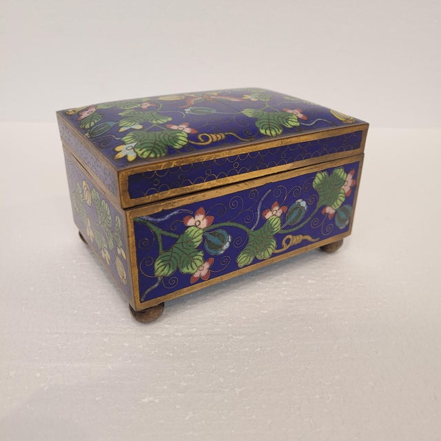 Antique Chinese Jewelry Box with Cloisonné Enameling For Sale - Image 11 of 16