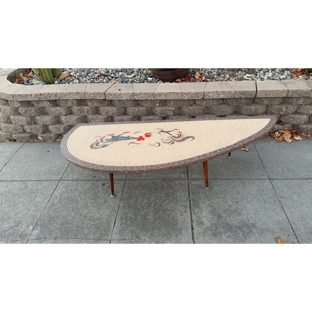 Mid-Century Modern Vintage Mid Century Modern Mosaic Tiled Coffee Cocktail Table Roosters Motif For Sale - Image 3 of 12