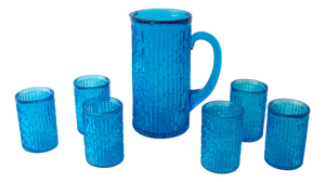 Vintage Ivima Blue Glass Jug and Six-Glass Set, 1970s, Set of 7