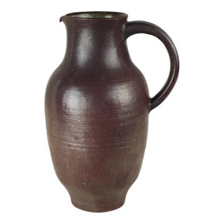 1990s French Stoneware Pitcher With Brown-Red Glaze by Geneviève Baptendier Laurence Molinard For Sale