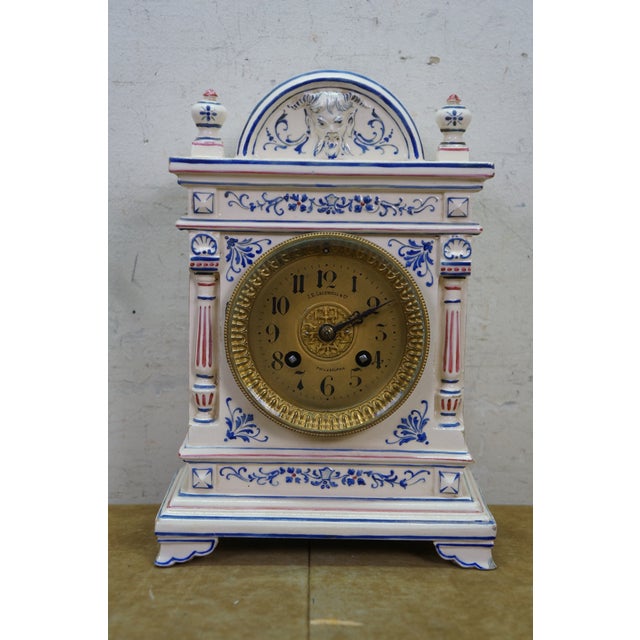 Late 19th Century Antique Renaissance Revival j.e. Caldwell French Delft Porcelain Mantel Clock For Sale - Image 5 of 18