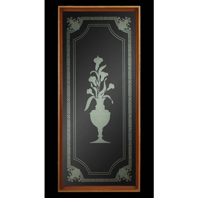 Traditional Pair of Late 20th Century Reclaimed Calla Lily Urn Etched Clear Glass Window Panels For Sale - Image 3 of 8