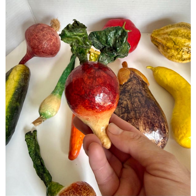 Set of 14 Vintage Hand-Painted Papier-Mâché Vegetable Collection For Sale In Los Angeles - Image 6 of 9