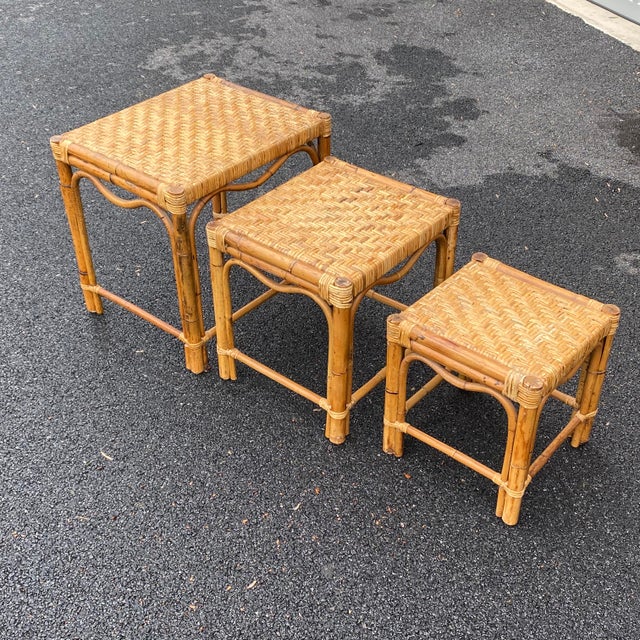 Mid 20th Century Vintage Rattan Nesting Tables Set of 3 Chairish