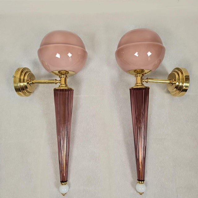 Mid-Century Modern 1990s Mid Century Modern Purple Murano Glass Sconces - a Pair For Sale - Image 3 of 13