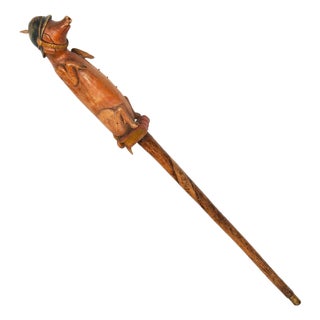 World War I Trench Art Carved Wallking Stick Cane of Sculpture Pig Soldier For Sale