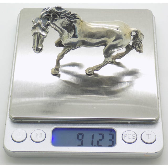 Vintage Italian Handmade Genuine Silver Galloping Horse Large Figurine From Arezzo, 1970s Solid 800 Silver Equestrian Animal Statue Decor For Sale - Image 10 of 11